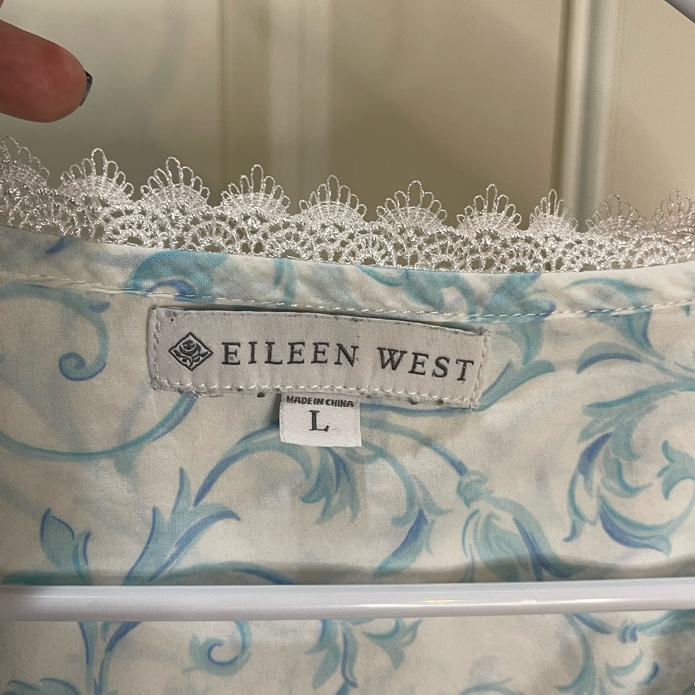 Eileen West Blue and White Lace Trim Nightgown 100% Cotton w/Pockets Size L - Picture 9 of 11